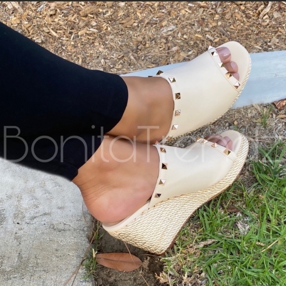 Melon Red Rockstud Rope Espadrilles Wedges Sandals - Picture 8 of 10